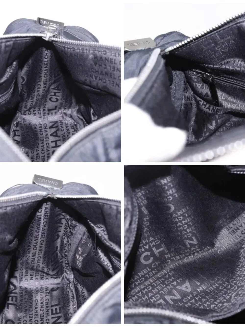 CHANEL Choco Bar Hand Bag Nylon Black Silver CC Auth 183944SAM
